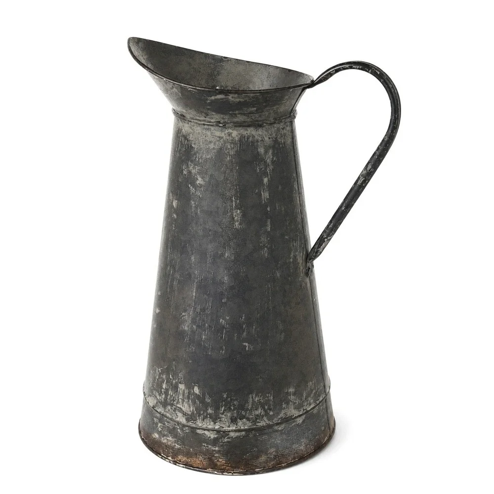 Rustic Distressed Metal Decorative Pitcher Farmhouse Tall Jug Vase 11